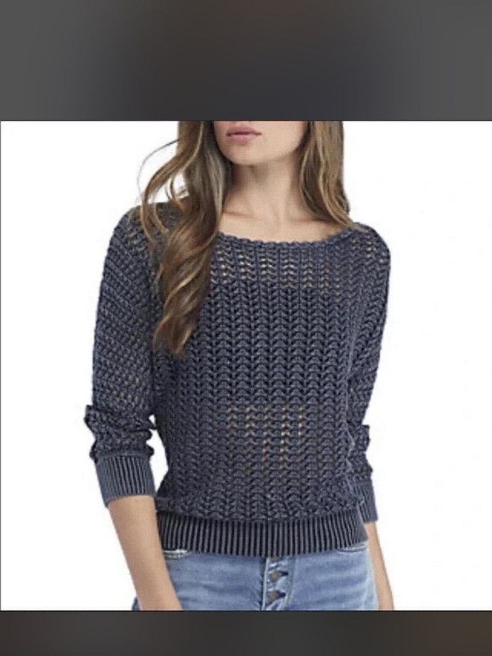 Free People Grey Open-Knit Pullover Sweater XS